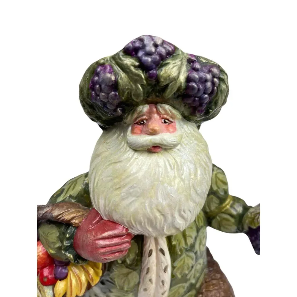 Vtg Old World Santa Claus Figurine | Green Leaf-Adorned Coat & Fruit Accents 9”‎